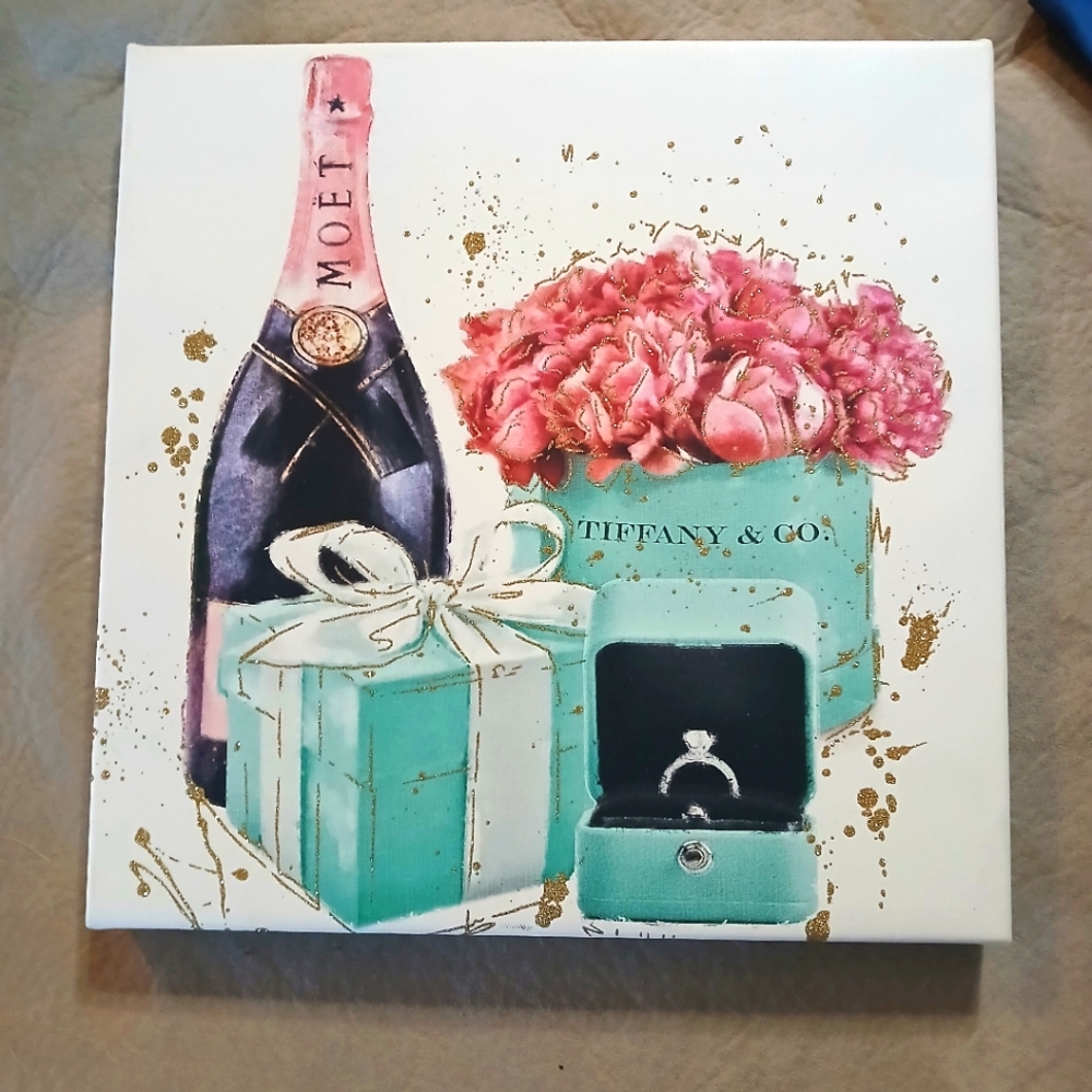 Moet & Tiffany & Co. Canvas Art with Pink and Teal Accents